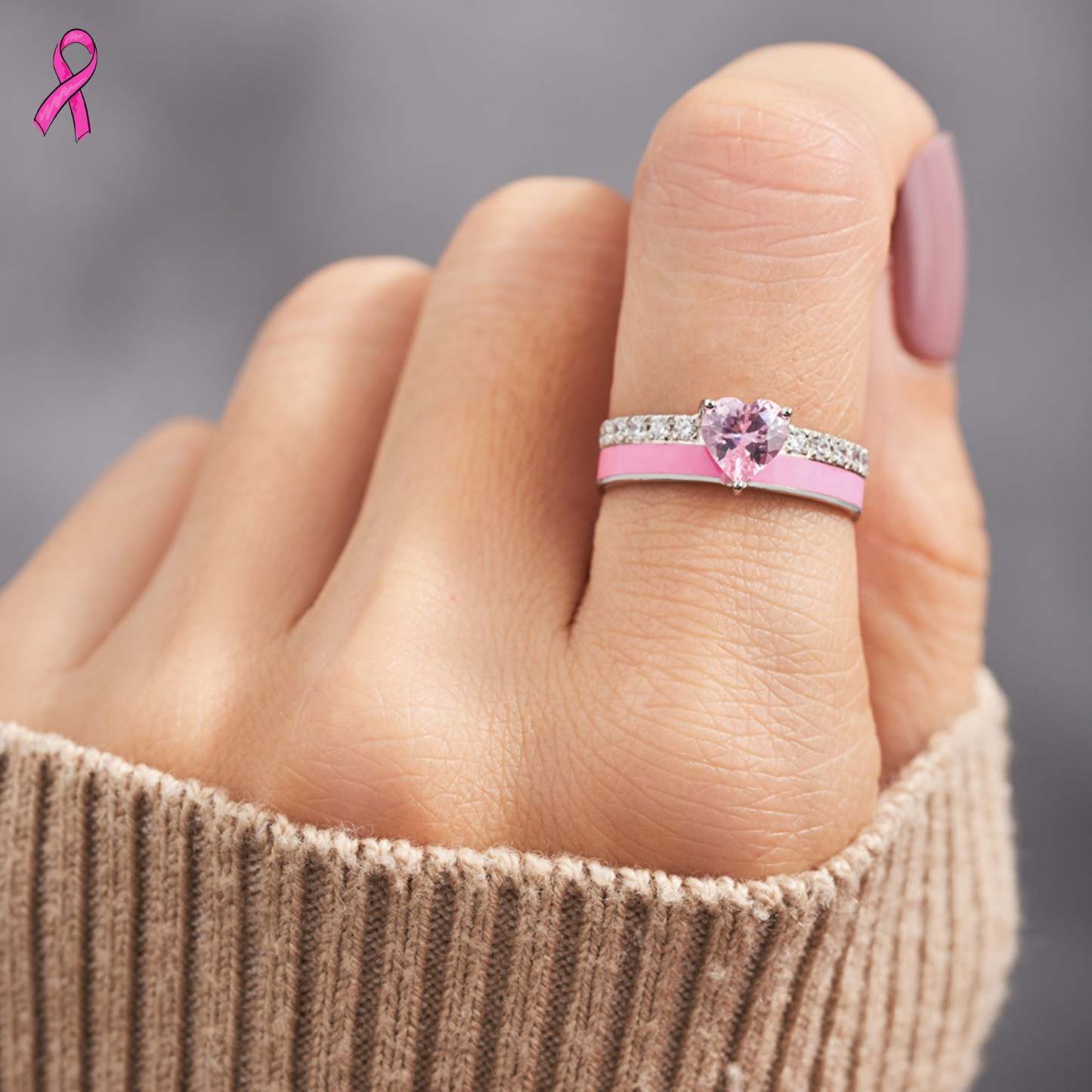 Be Strong And Fight On Heart Ring