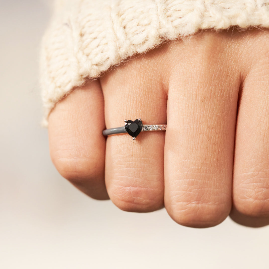 I'm Choosing My Peace Black Enamel Heart Ring