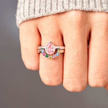 Personalized 1-7 Birthstones Water Drop Birthstone Ring