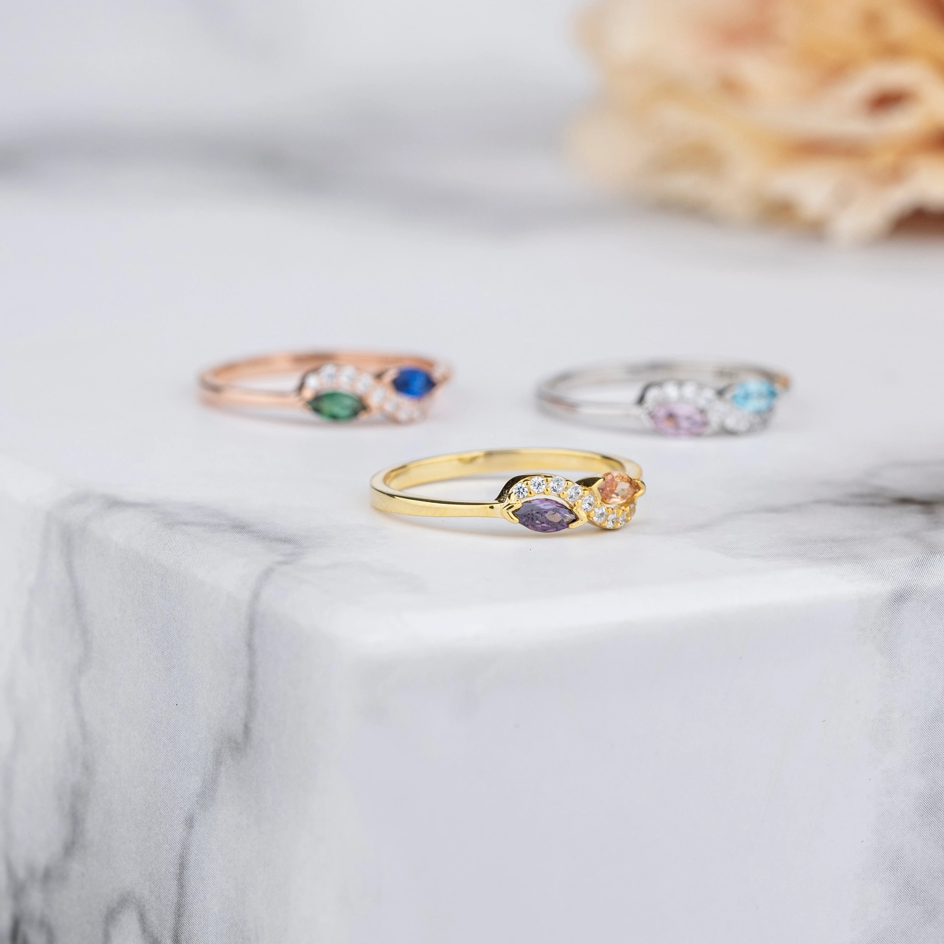 Double Marquise Birthstone Infinity Ring
