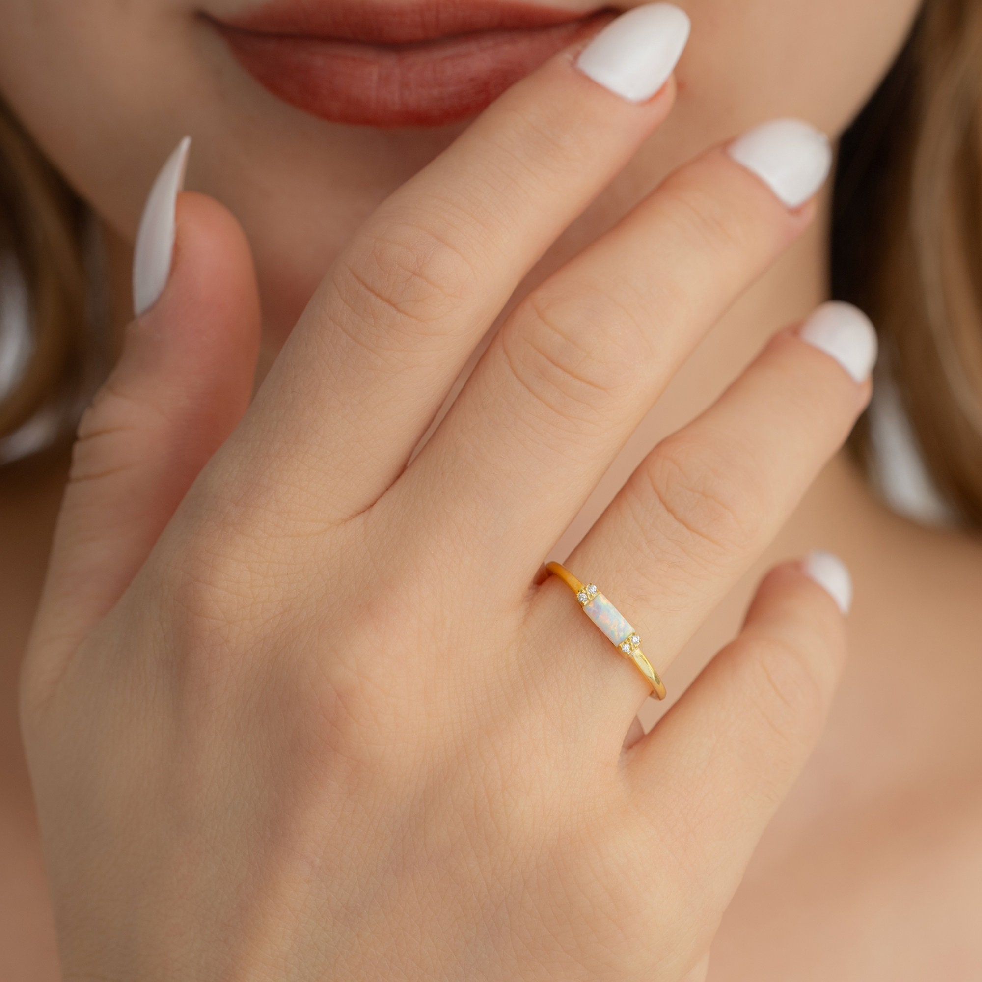 Beautiful Baguette Cut-Opal Ring