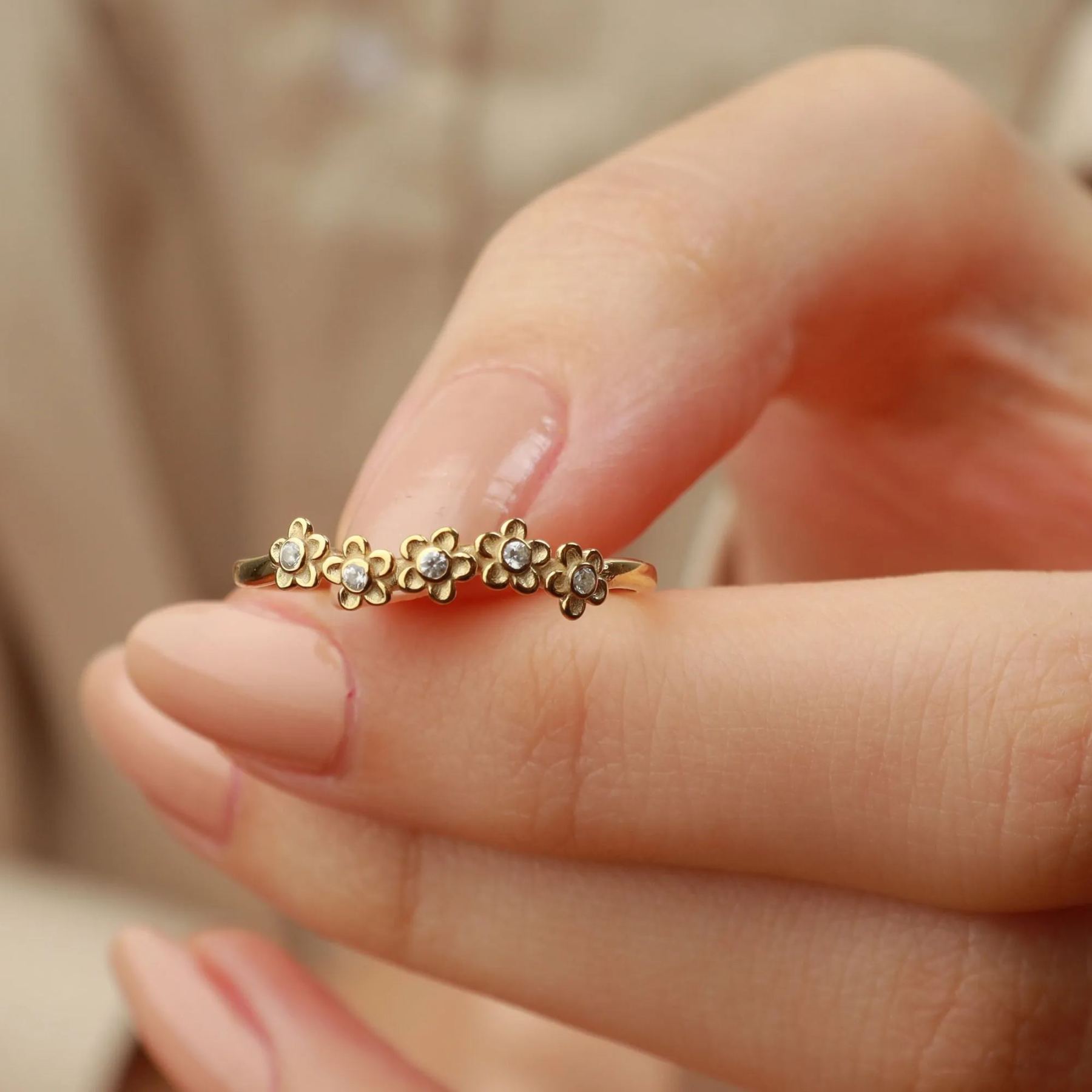 Custom 1-5 Birthstone Daisy Ring