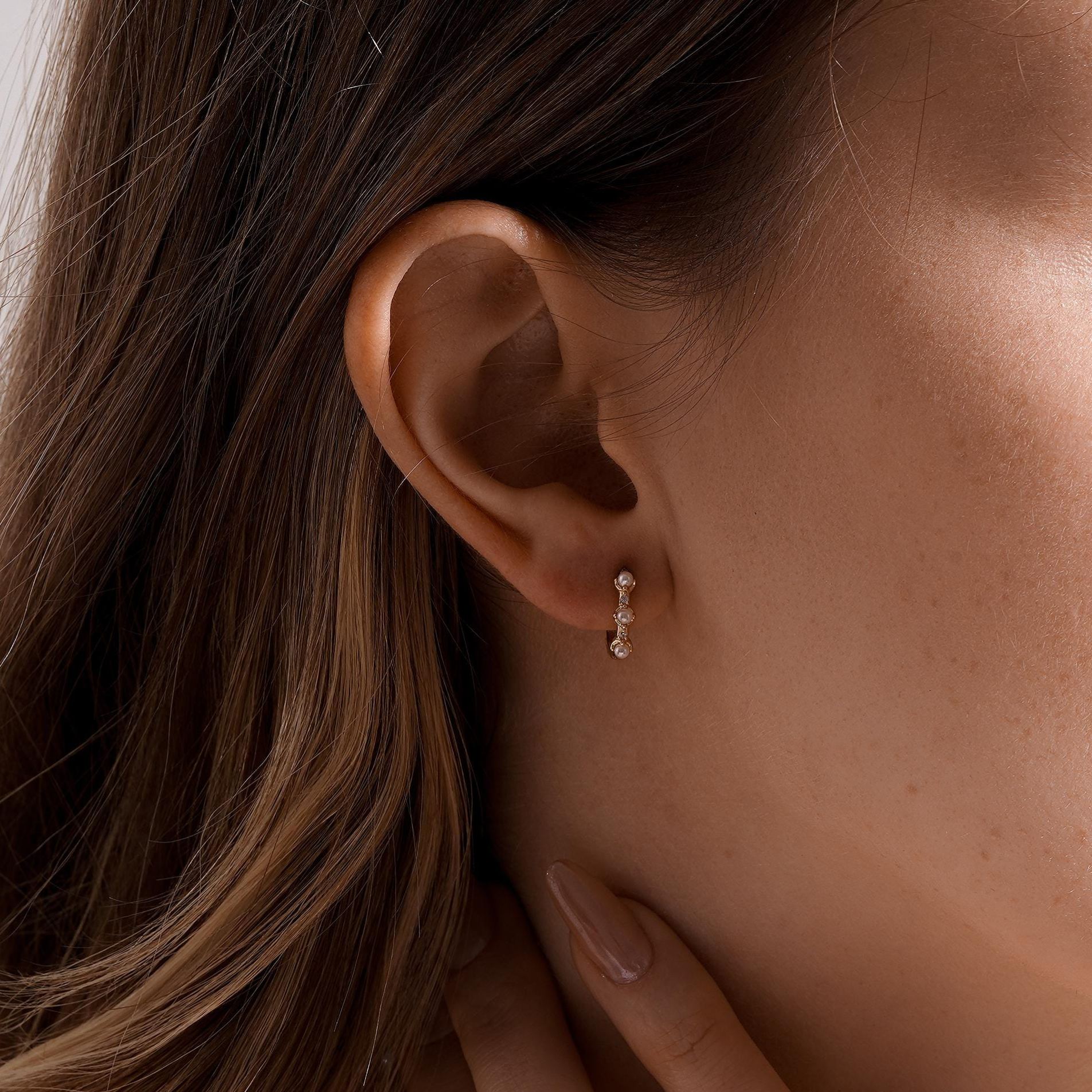 Minimalist Pearl Huggie Hoop Earrings