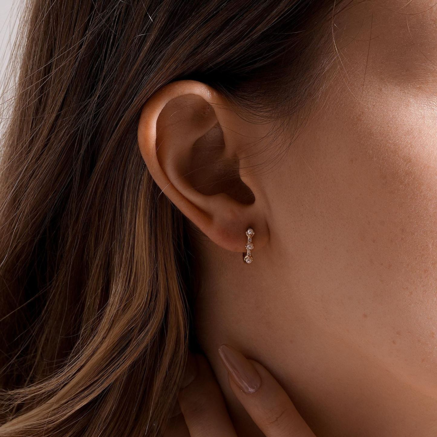 Minimalist Pearl Huggie Hoop Earrings