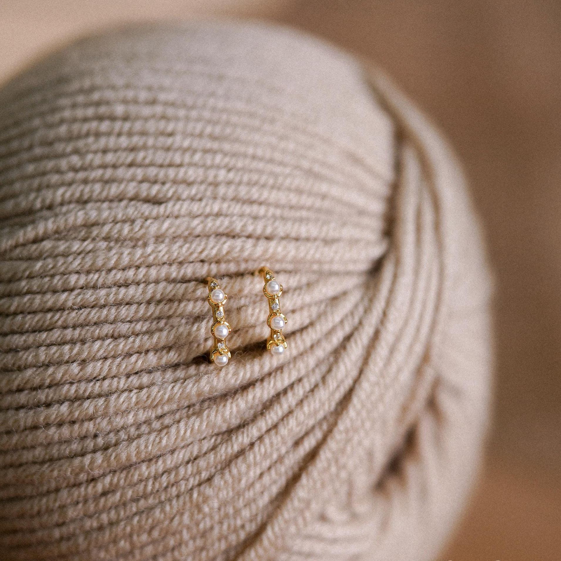 Minimalist Pearl Huggie Hoop Earrings