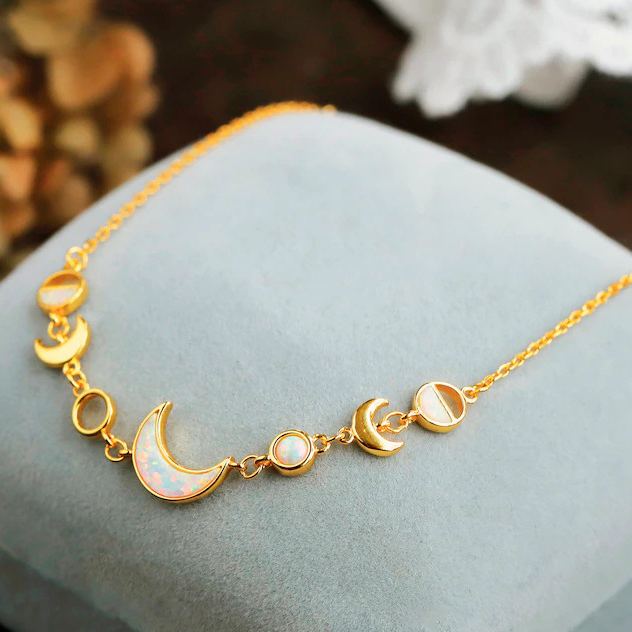 White Opal Moon Phases Anklet Bracelet
