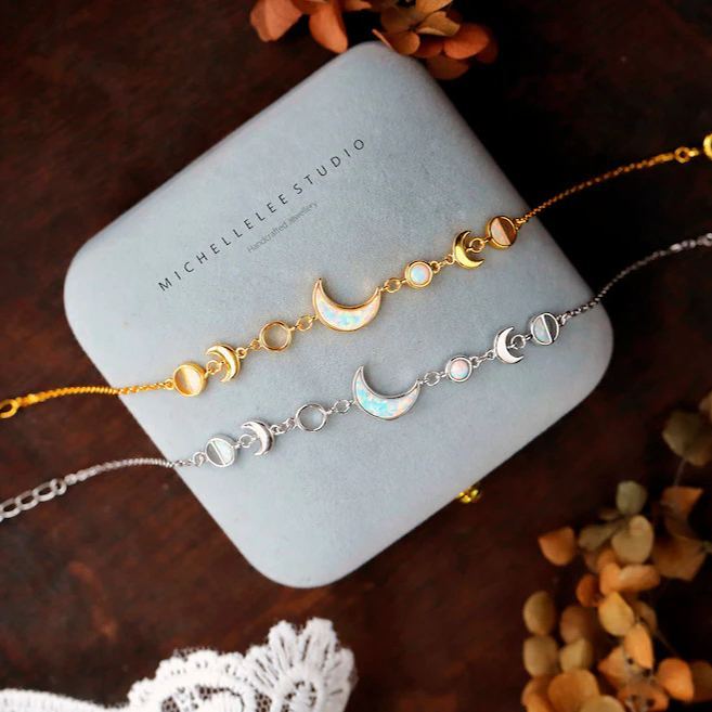 White Opal Moon Phases Anklet Bracelet