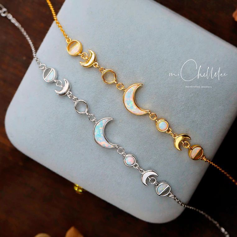 White Opal Moon Phases Anklet Bracelet
