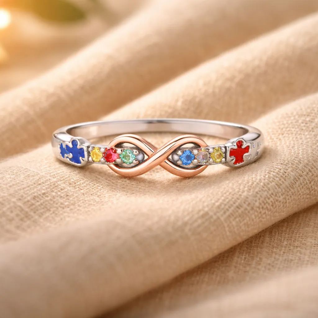 Autism Awareness Proud Mom Infinity Puzzle Ring