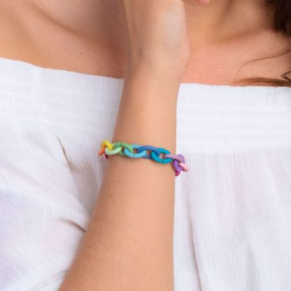 Autism Awareness Rainbow Silver Bracelet