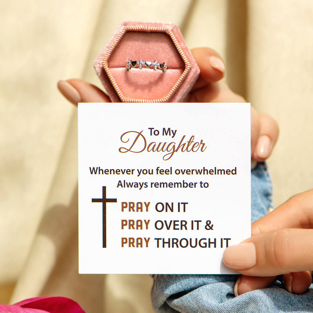 TO MY DAUGHTER"PRAYTHROUGH IT" HEART& CROSS RING