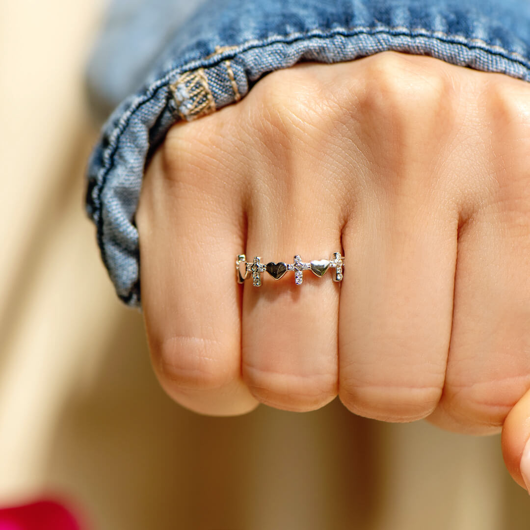 TO MY DAUGHTER"PRAYTHROUGH IT" HEART& CROSS RING