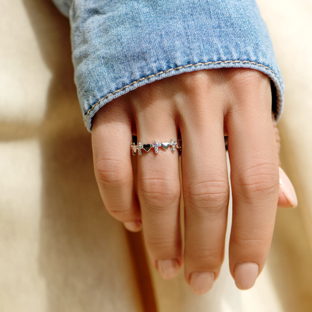 TO MY DAUGHTER"PRAYTHROUGH IT" HEART& CROSS RING