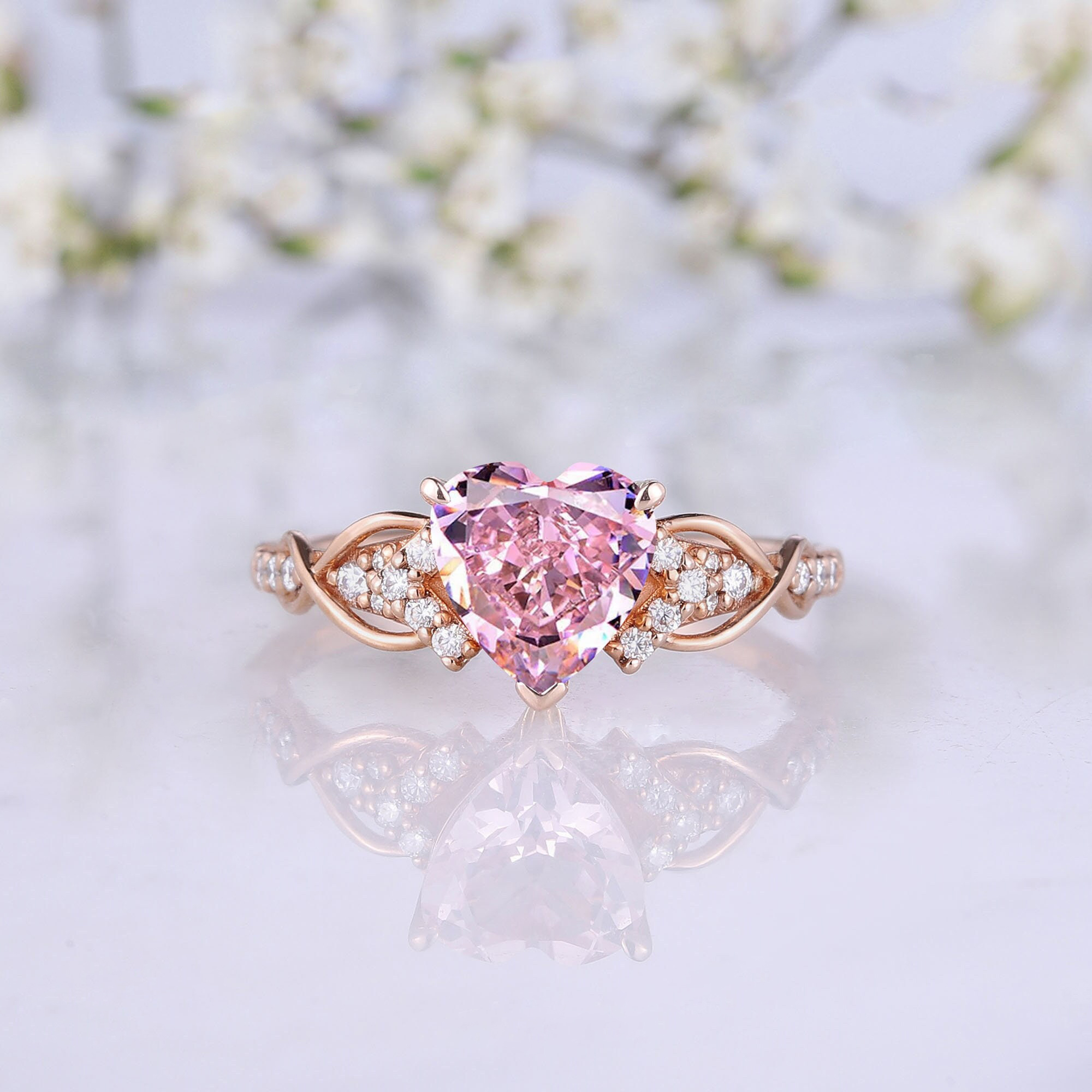 Unique Heart Shaped Pink Ring
