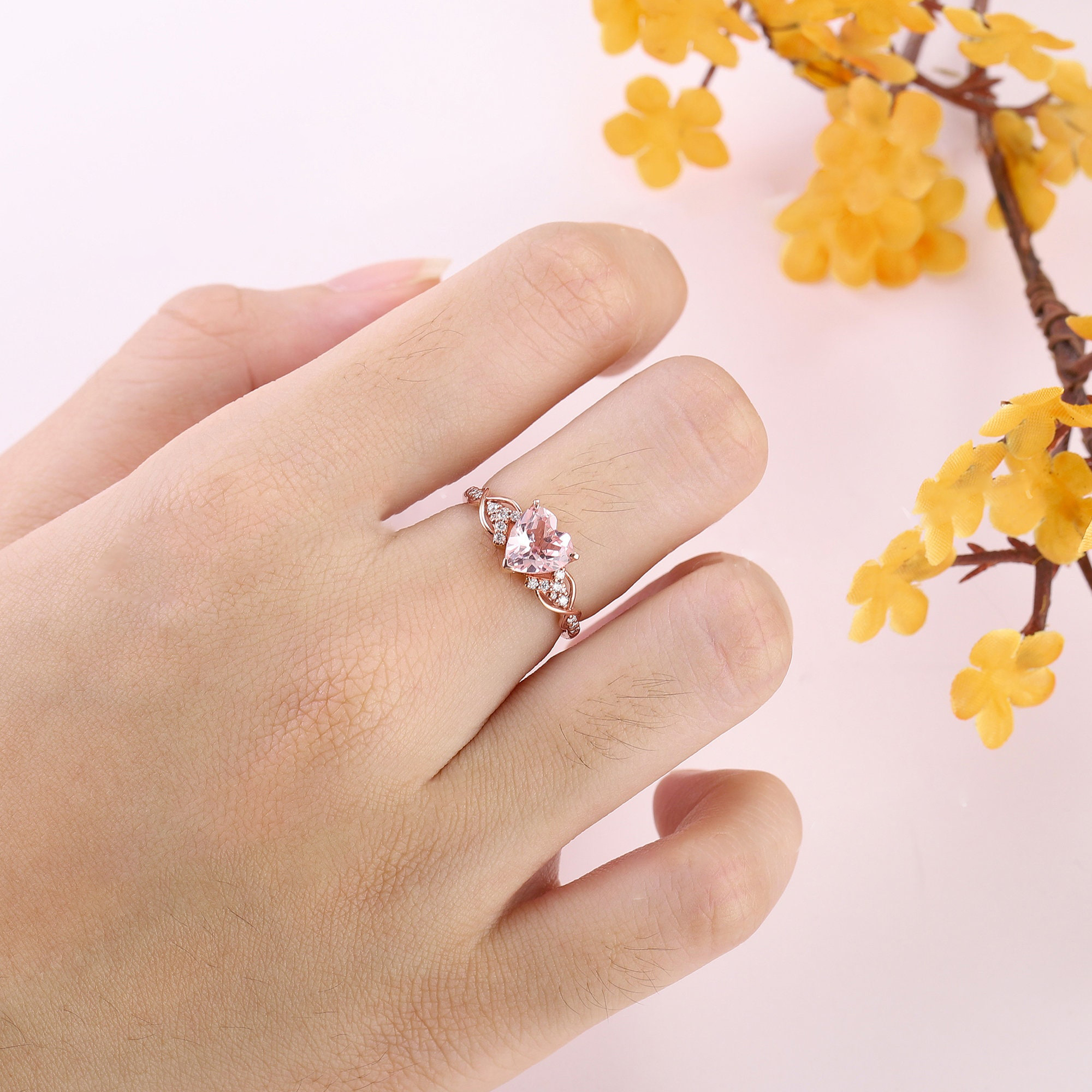 Unique Heart Shaped Pink Ring