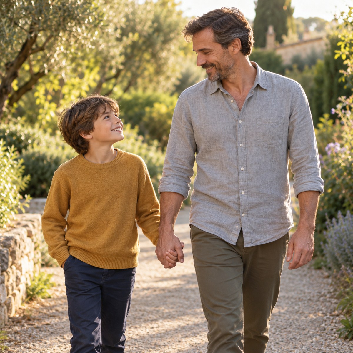 A father and his child walking hand in hand