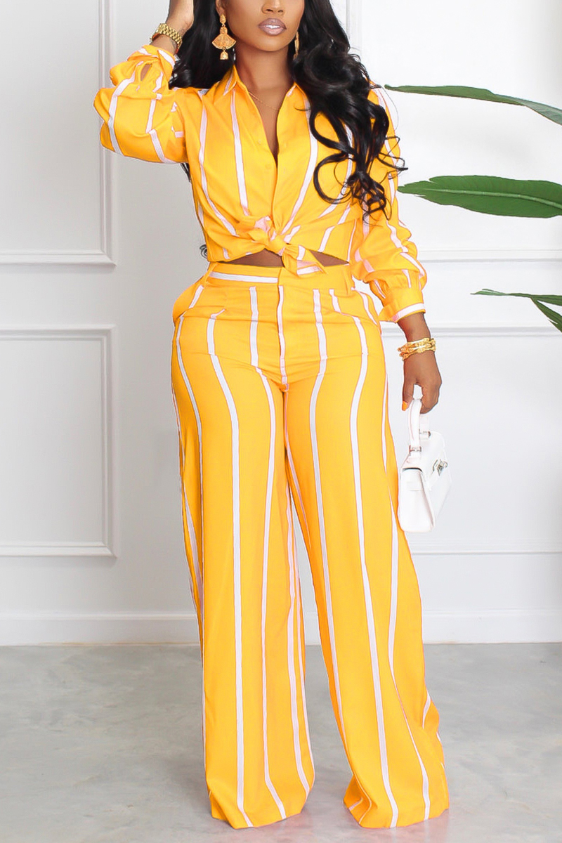 Striped Button Up Shirt & Pants Set