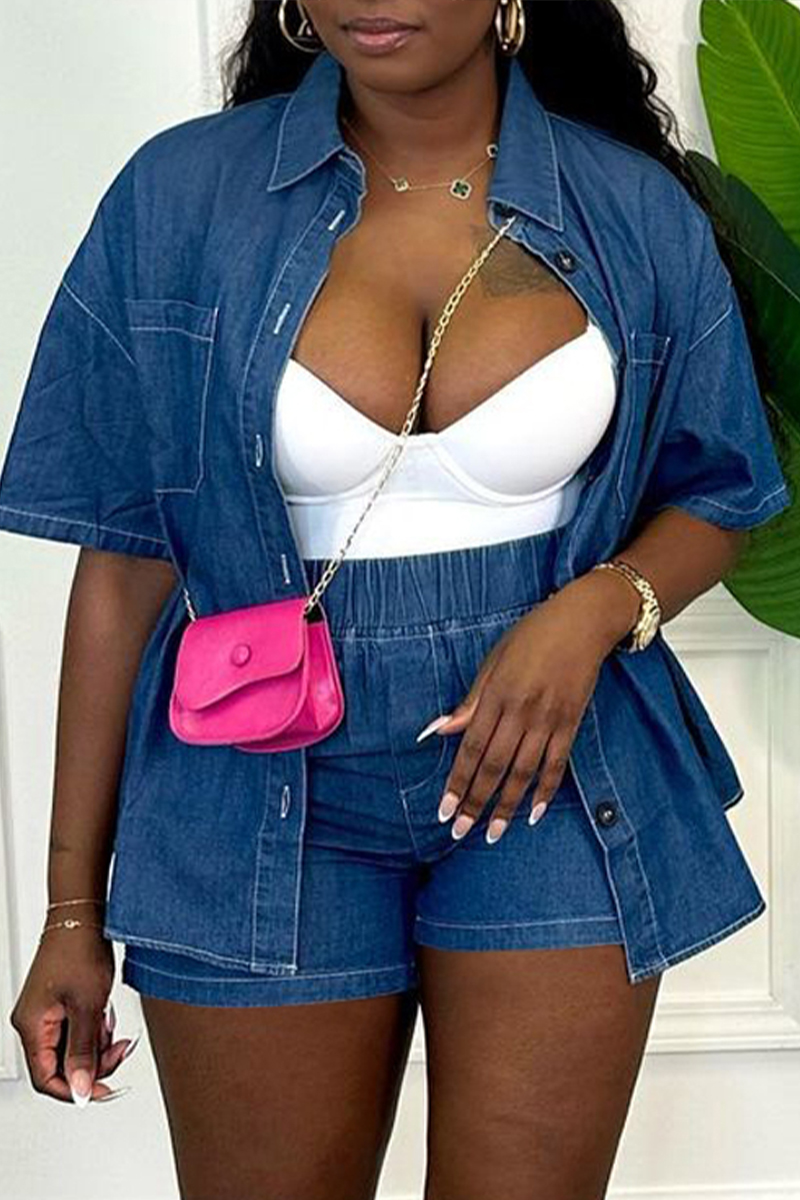 Contrast Stitch Patch Pocket Shirt & Shorts Set Without White Top