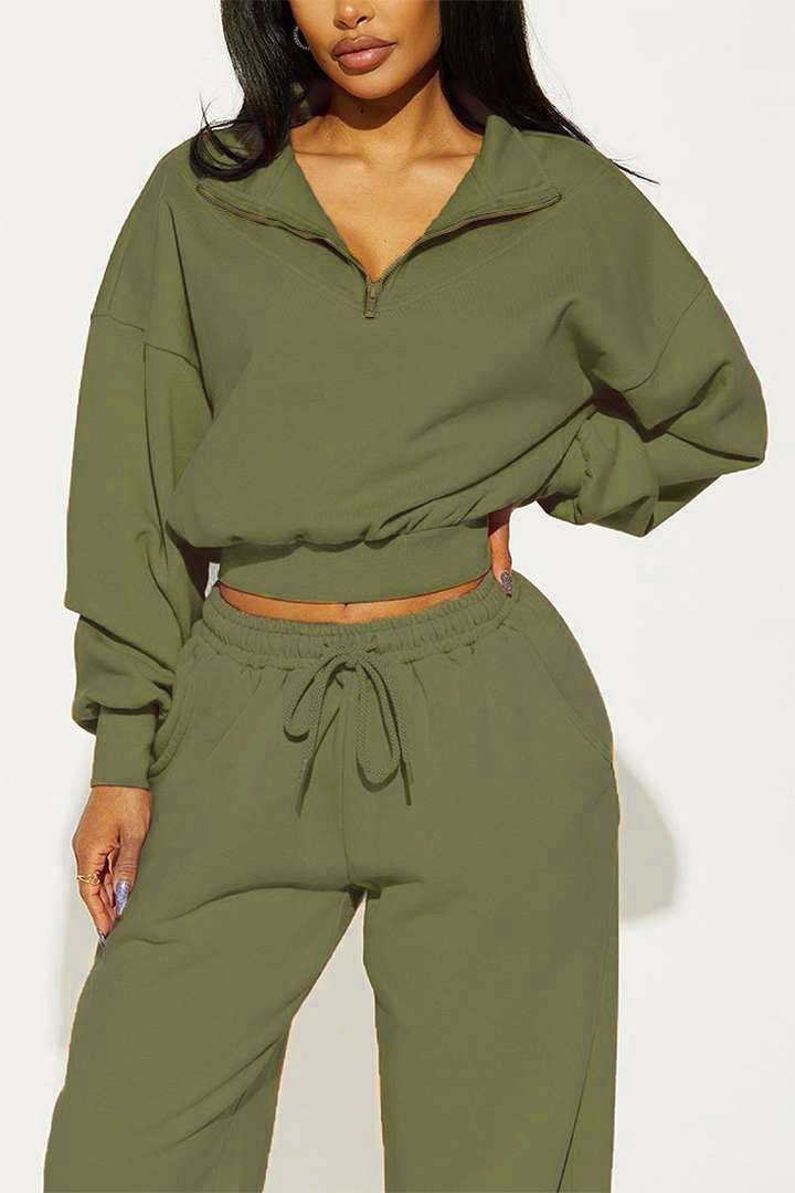 Solid Half Zip Drop Shoulder Long Sleeve Sweatshirt