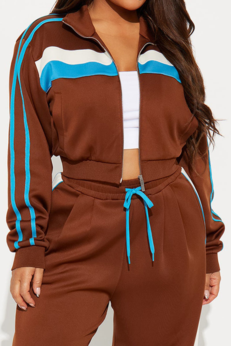 Colorblock Pocket Side Zip Up Crop Sweatshirt