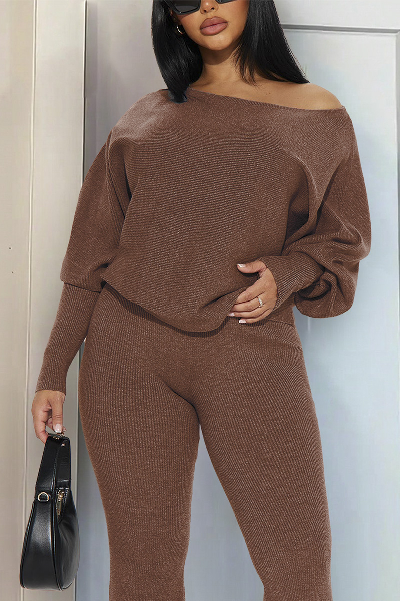 Solid Rib-Knit Long Lantern Sleeve Sweater
