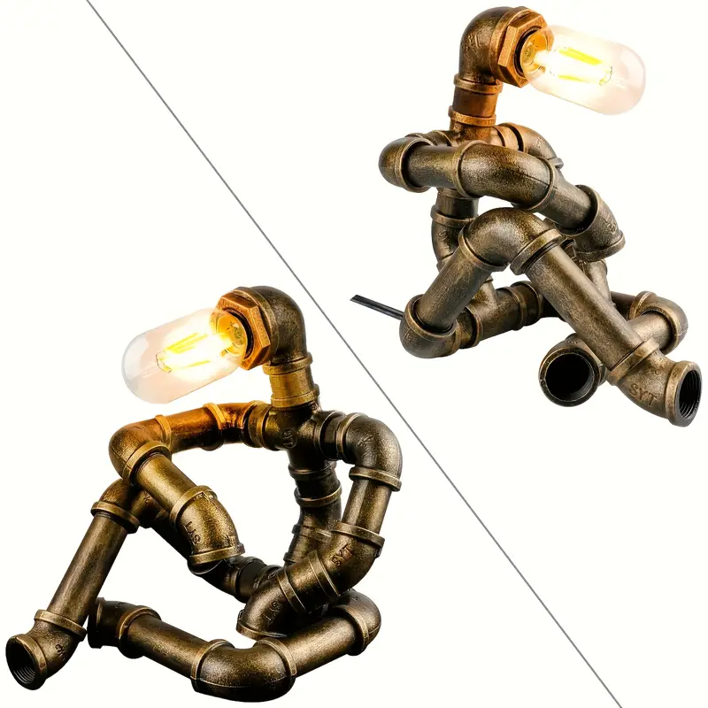 add a vintage industrial touch to your home with this creative robot style steampunk table lamp details 3