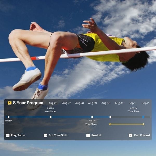 SuperBox S8 Ultra 7-day time shift with track and field background