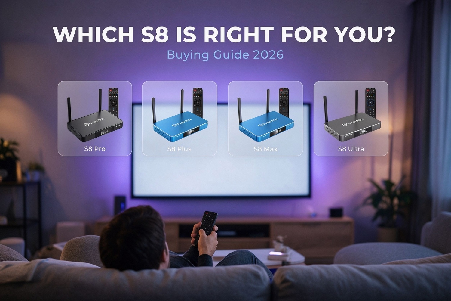Which SuperBox S8 should you buy guide with living room scene and model options