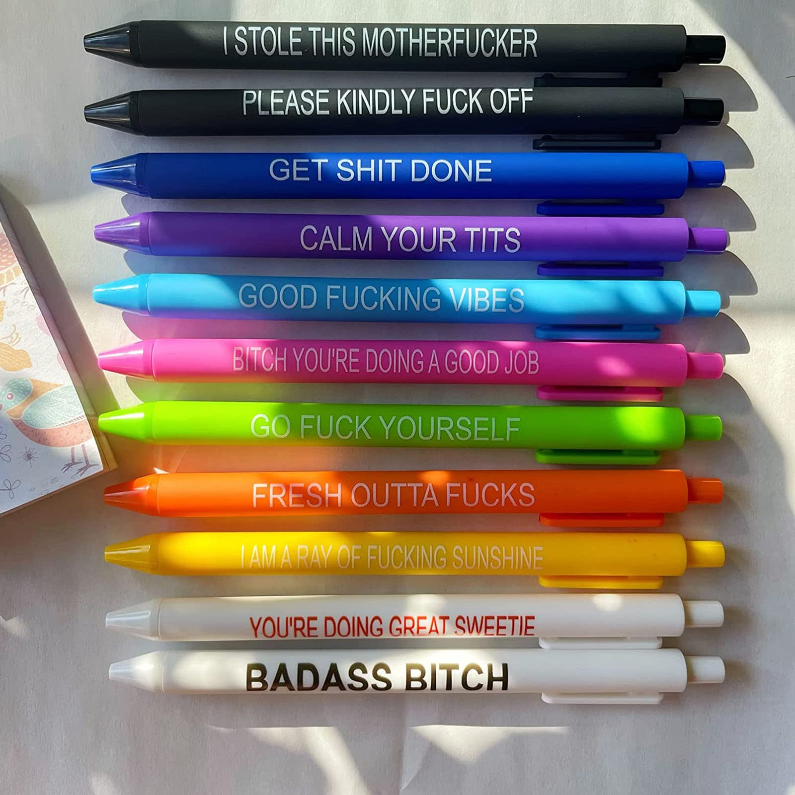 11pcs Ballpoint Pen Black Ink Pens With Funny Sayings Novelty