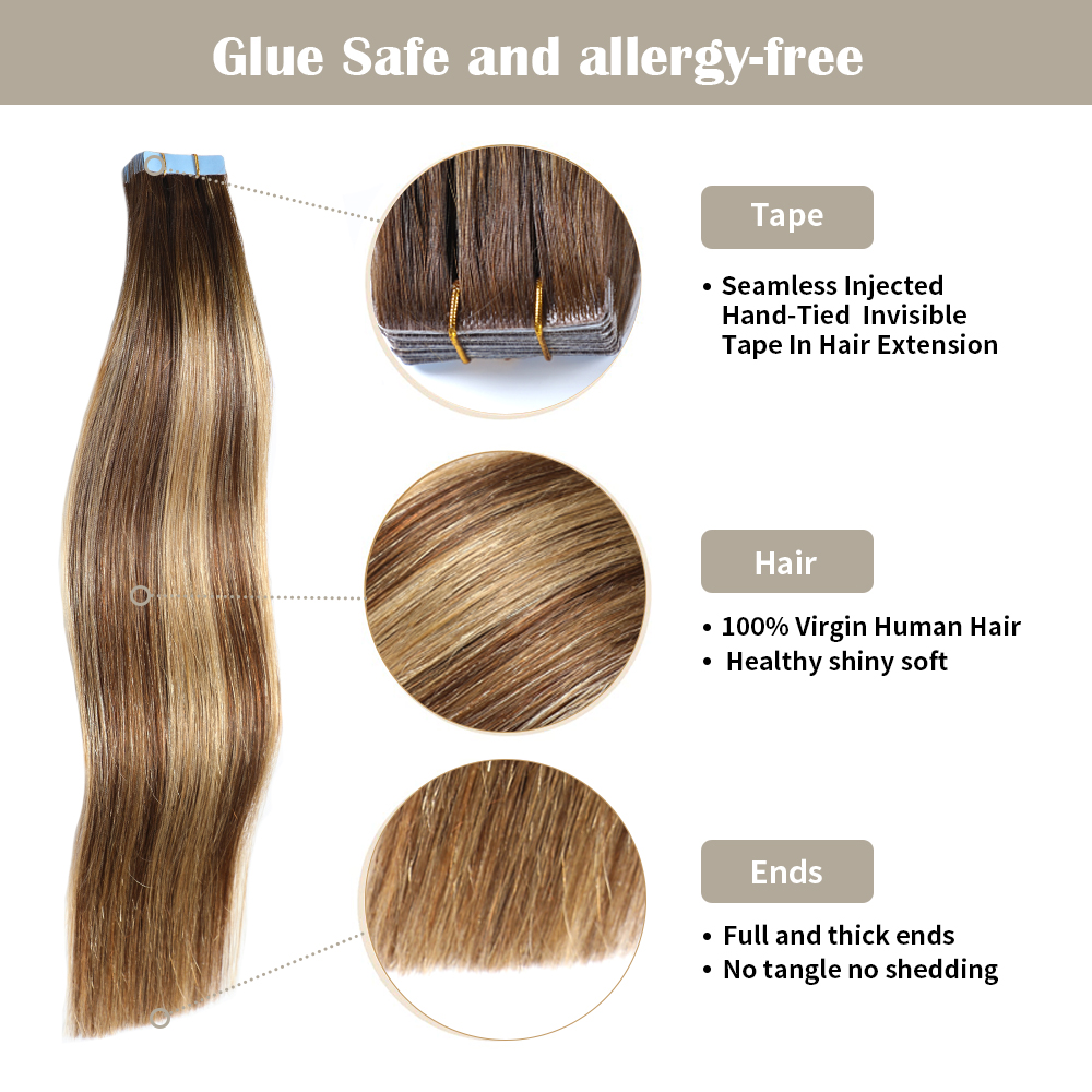 Seamless Injected Hand-Tied Invisible Tape In Hair Extension -- 100% VIRGIN HUMAN HAIR / 10 PIECES