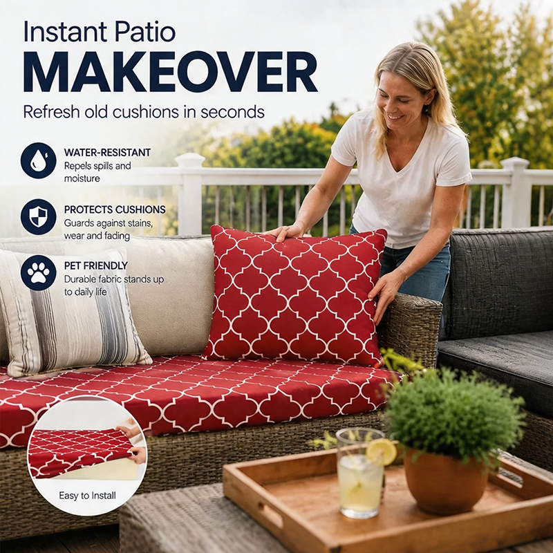 Red Geometric Outdoor Patio Sofa Cushion Covers easy to install