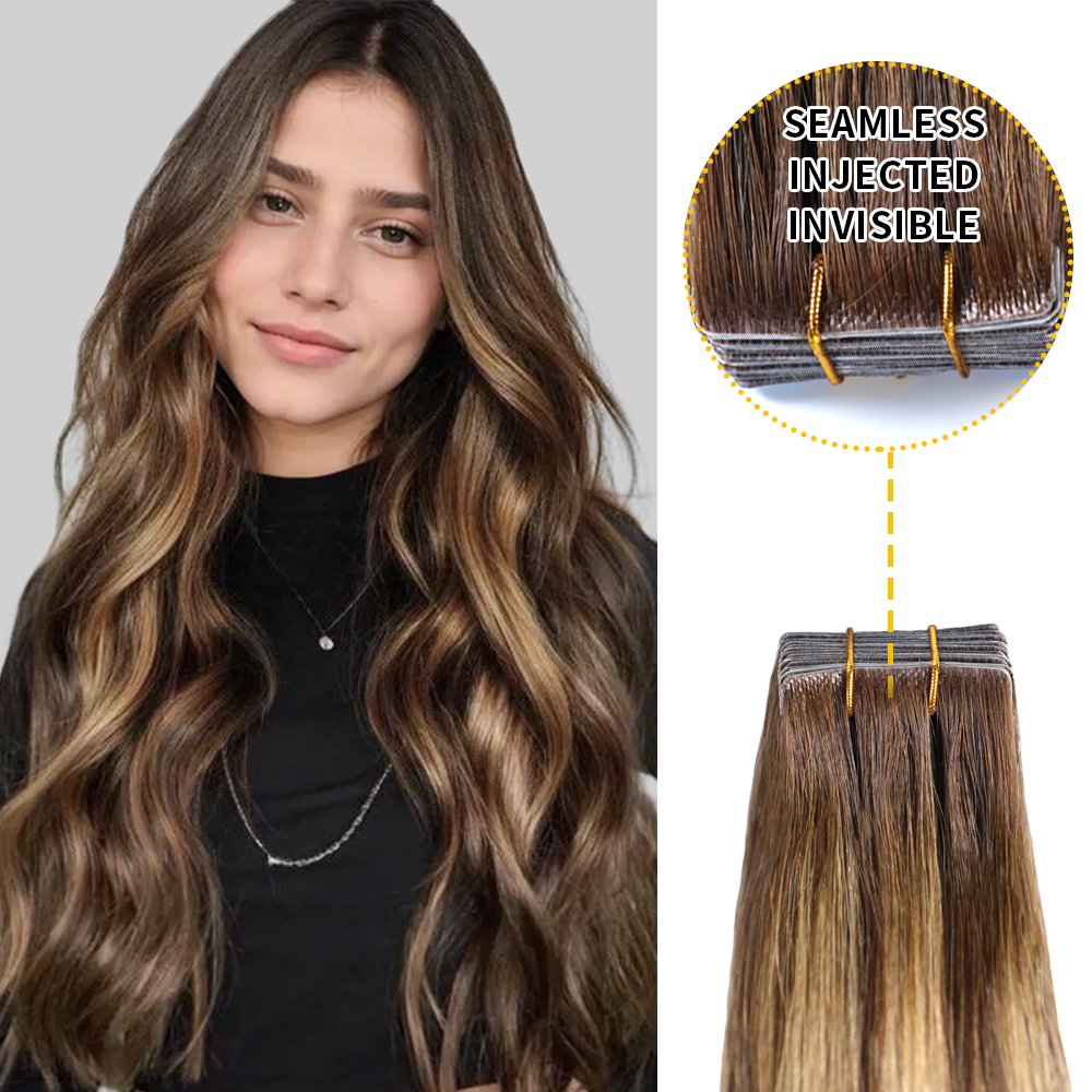 Seamless Injected Hand-Tied Invisible Tape In Hair Extension -- 100% VIRGIN HUMAN HAIR / 10 PIECES