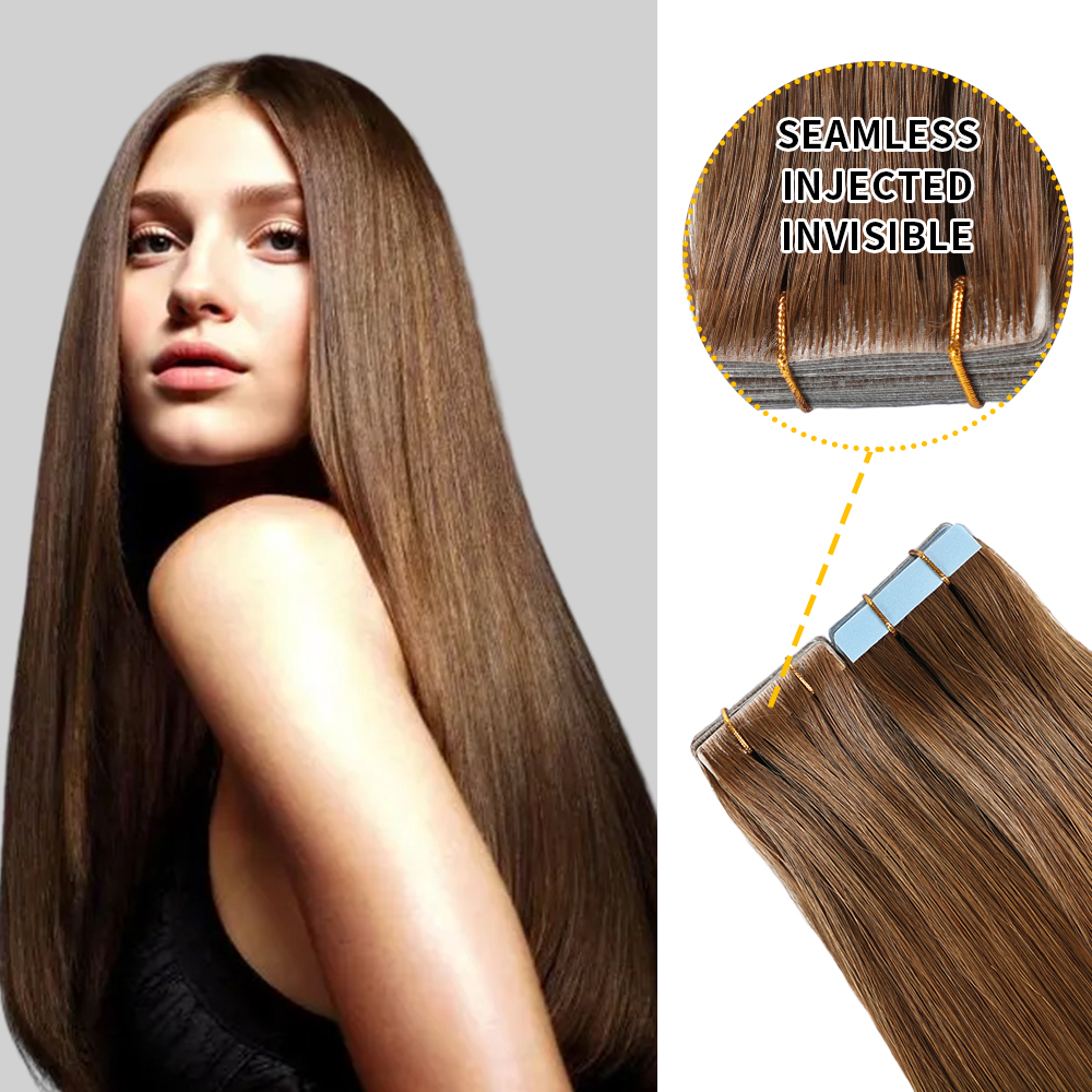 Seamless Injected Hand-Tied Invisible Tape In Hair Extension -- 100% VIRGIN HUMAN HAIR / 10 PIECES