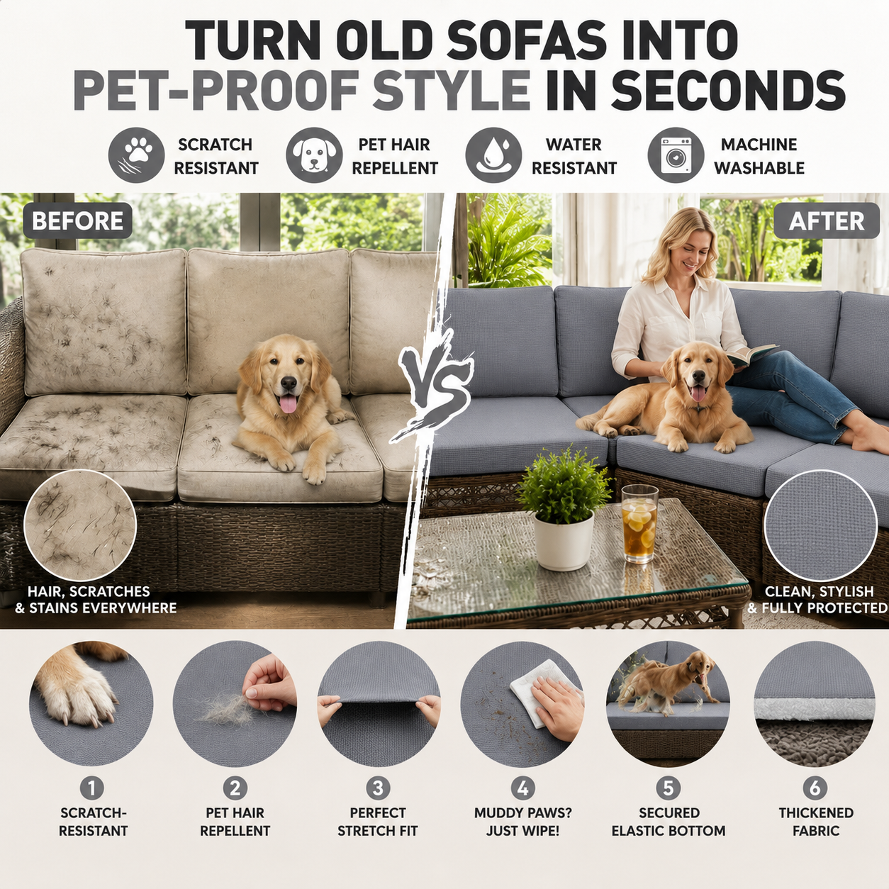 Grey  Pet Friendly cushion covers for  indoor sofa