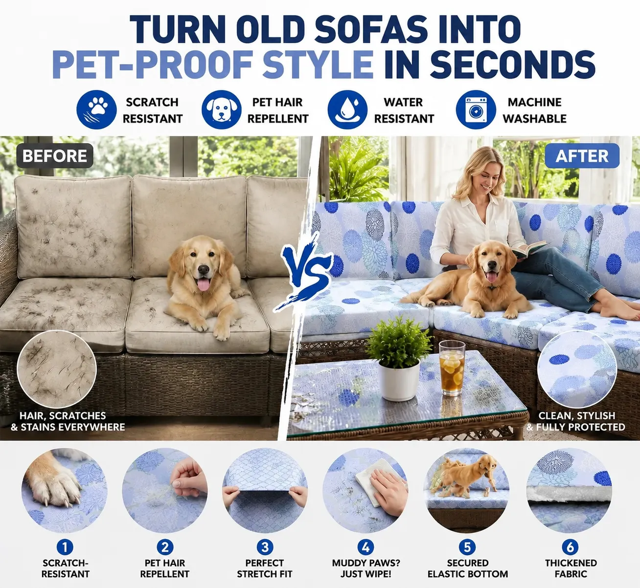 Light Blue Floral  Pet Friendly cushion covers for  indoor sofa