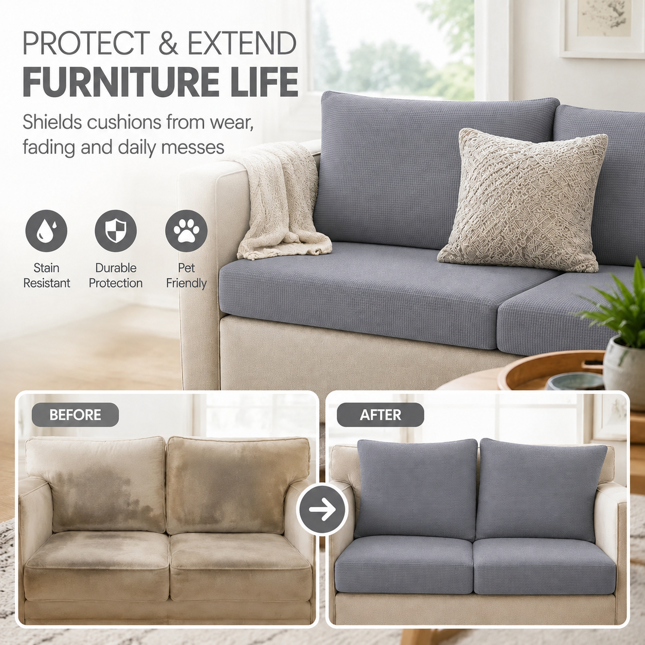 Grey replacement cushion covers for refresh coach