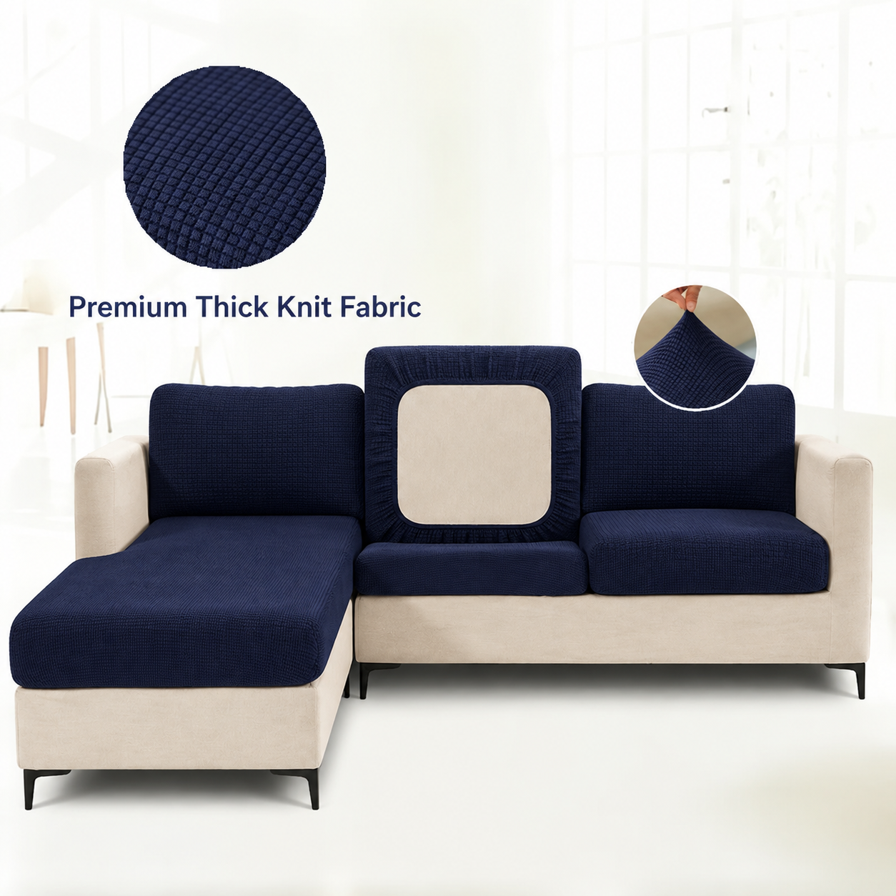 Navy Stretch Knit Cushion Cover