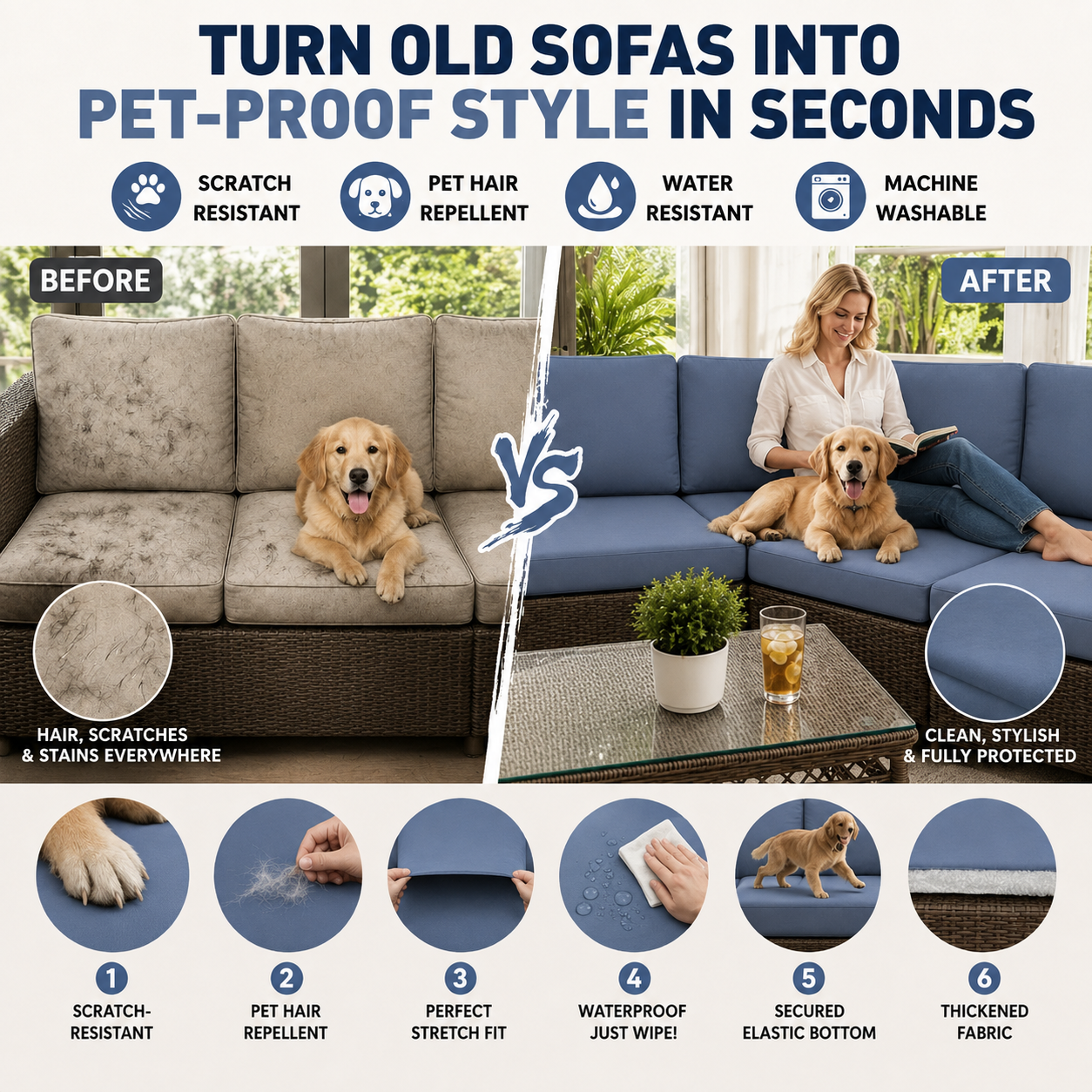 Slate Blue Pet Friendly cushion covers for  indoor sofa