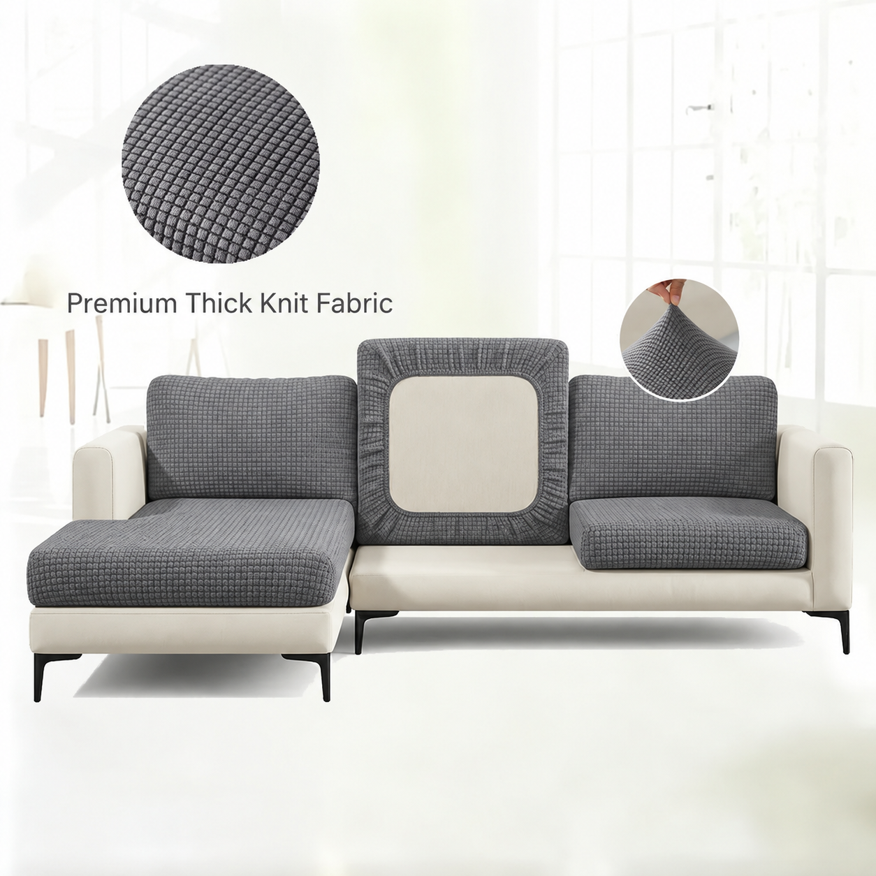 Grey Stretch Knit Cushion Cover