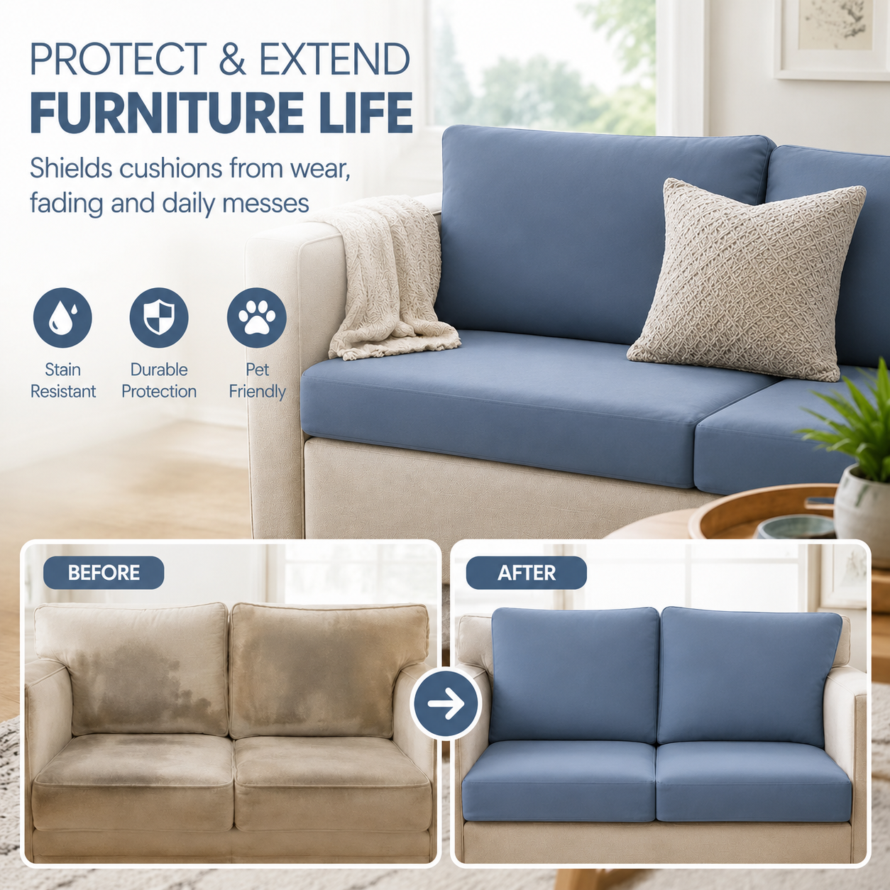 Slate Blue replacement cushion covers for refresh coach
