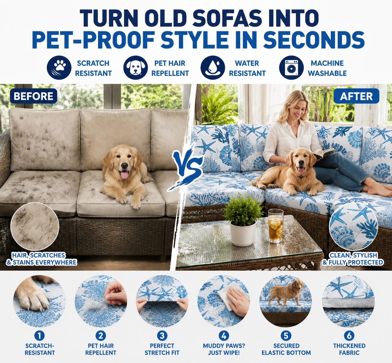 Light Blue Ocean Pet Friendly cushion covers for  indoor sofa