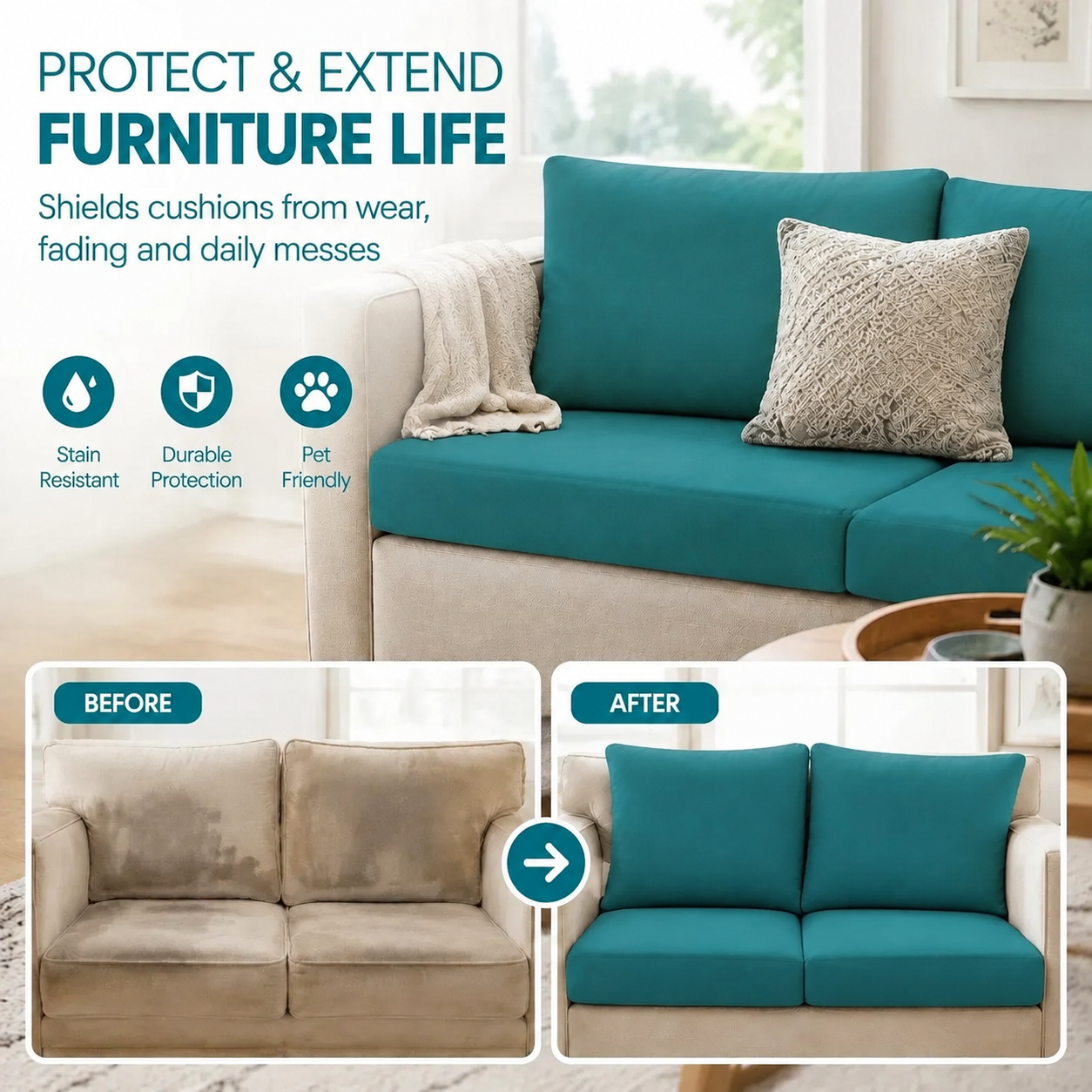 Teal replacement cushion covers for refresh coach