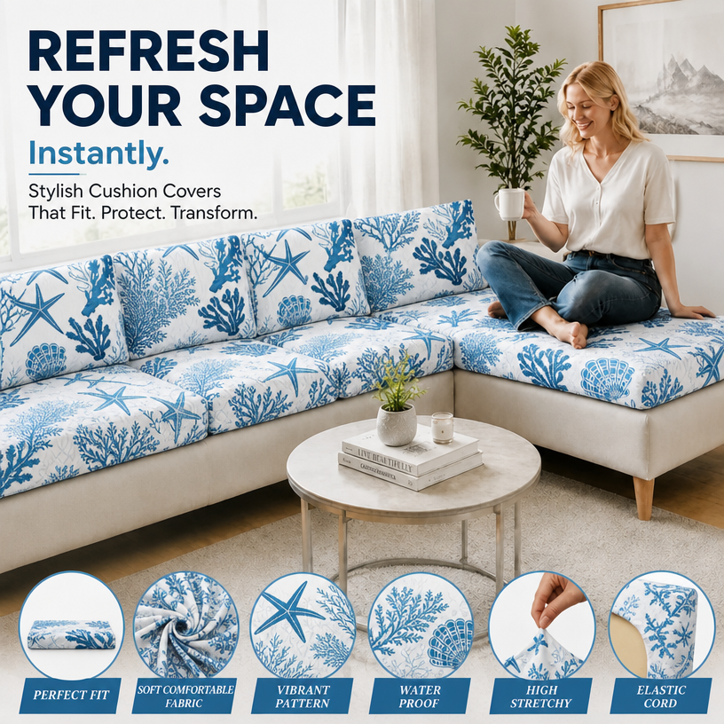 Light Blue Ocean indoor fitted sofa cushion cover