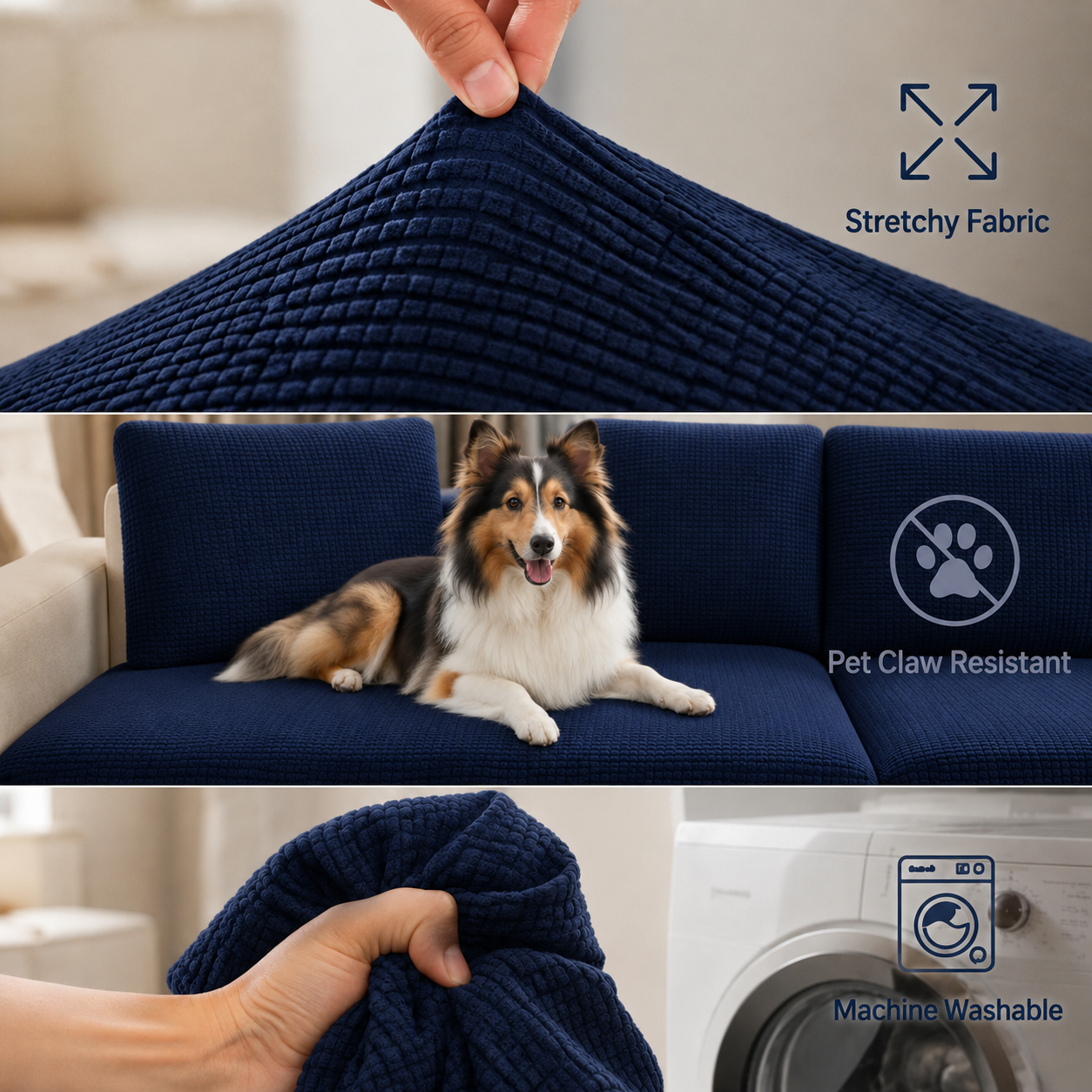 Navy Stretch Knit Cushion Cover