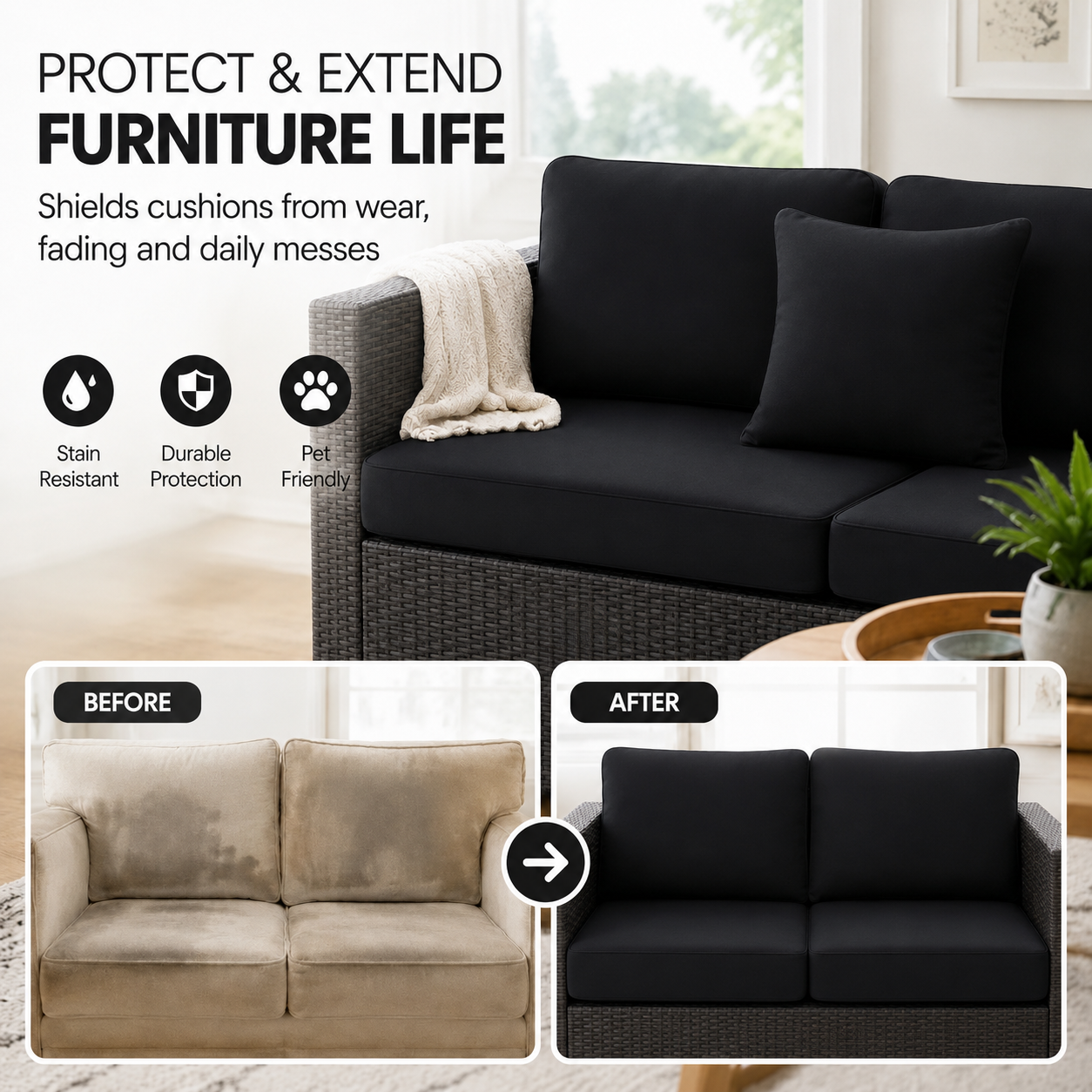  Black replacement cushion covers for refresh coach
