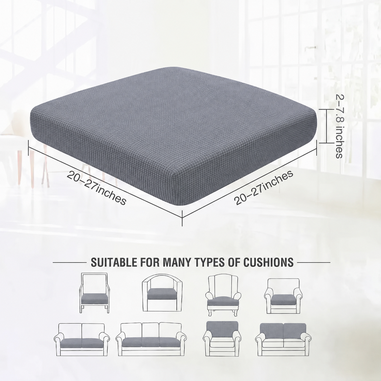 Grey Cushion cover size guide for different sofa cushions
