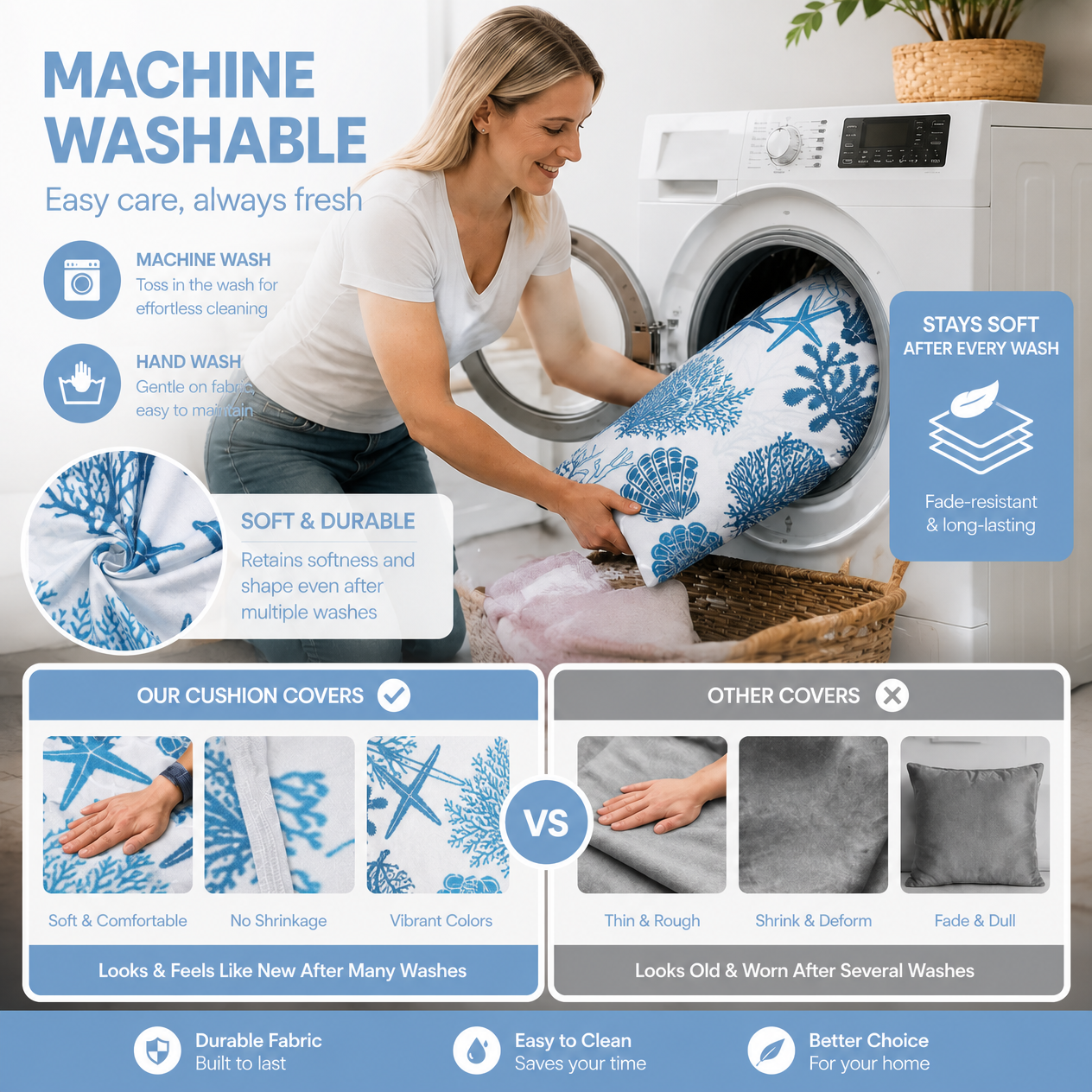 machine washable Light Blue Ocean  cushion cover 