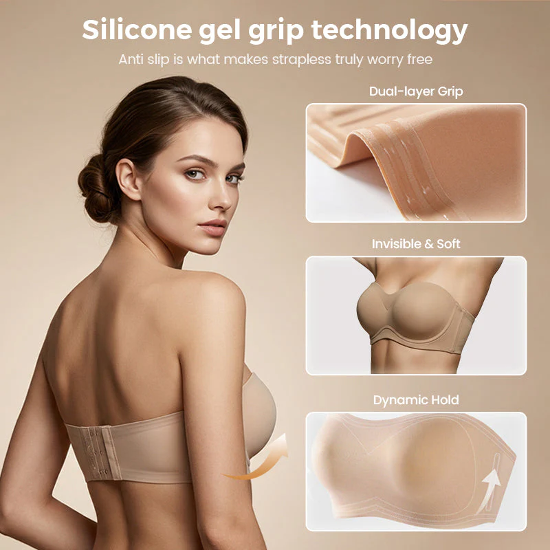 💞Womens Strapless Bras Push Up Bandeau Bra Non Slip Wireless Supportive Padded Bras Seamless Comfortable Tube Jelly Bra