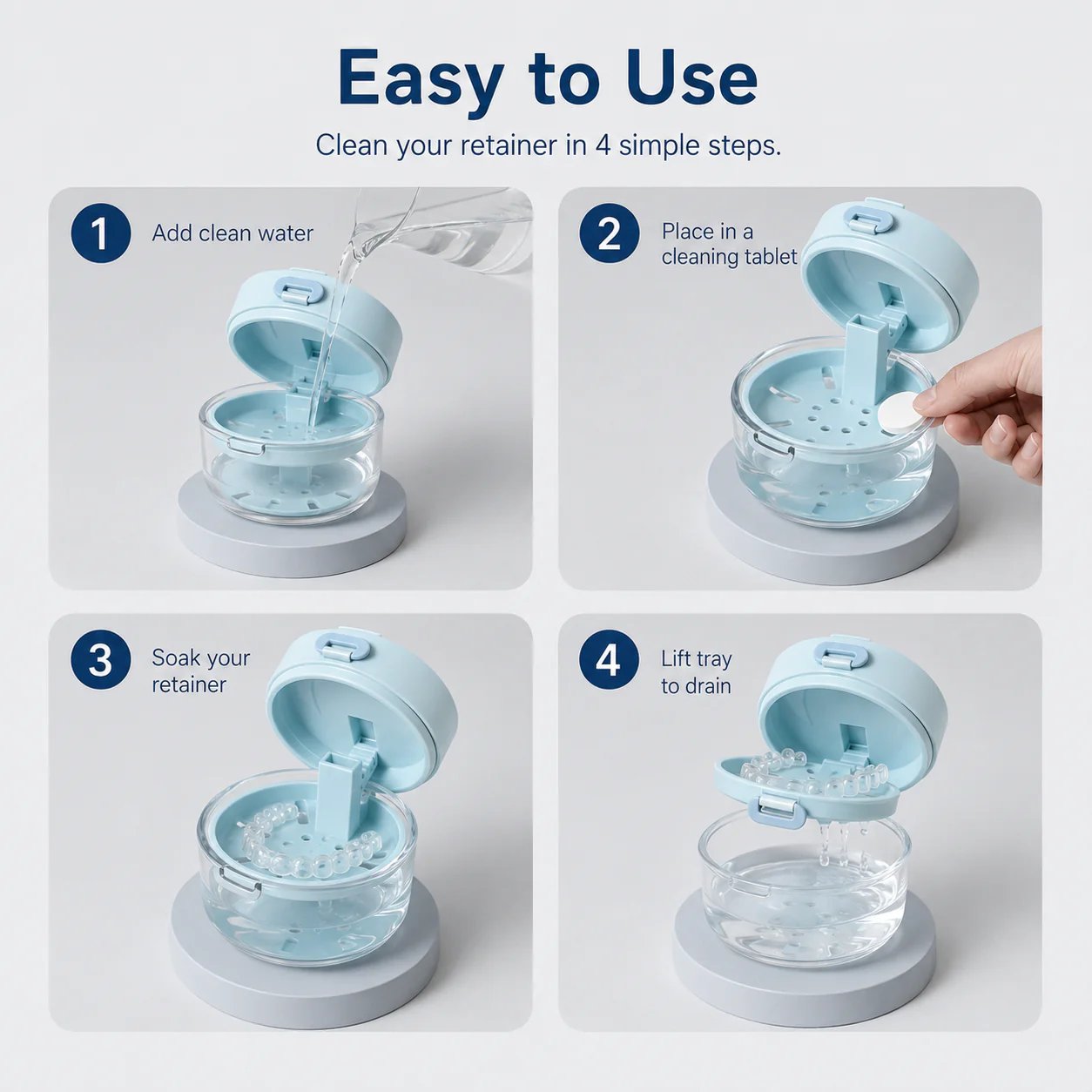 🔥3-in-1 Leak-Proof Retainer Cleaning Case with Mirror, Drain Tray & Travel Storage