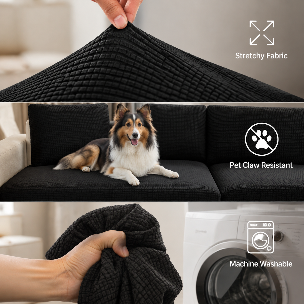 Black Stretch Knit Cushion Cover